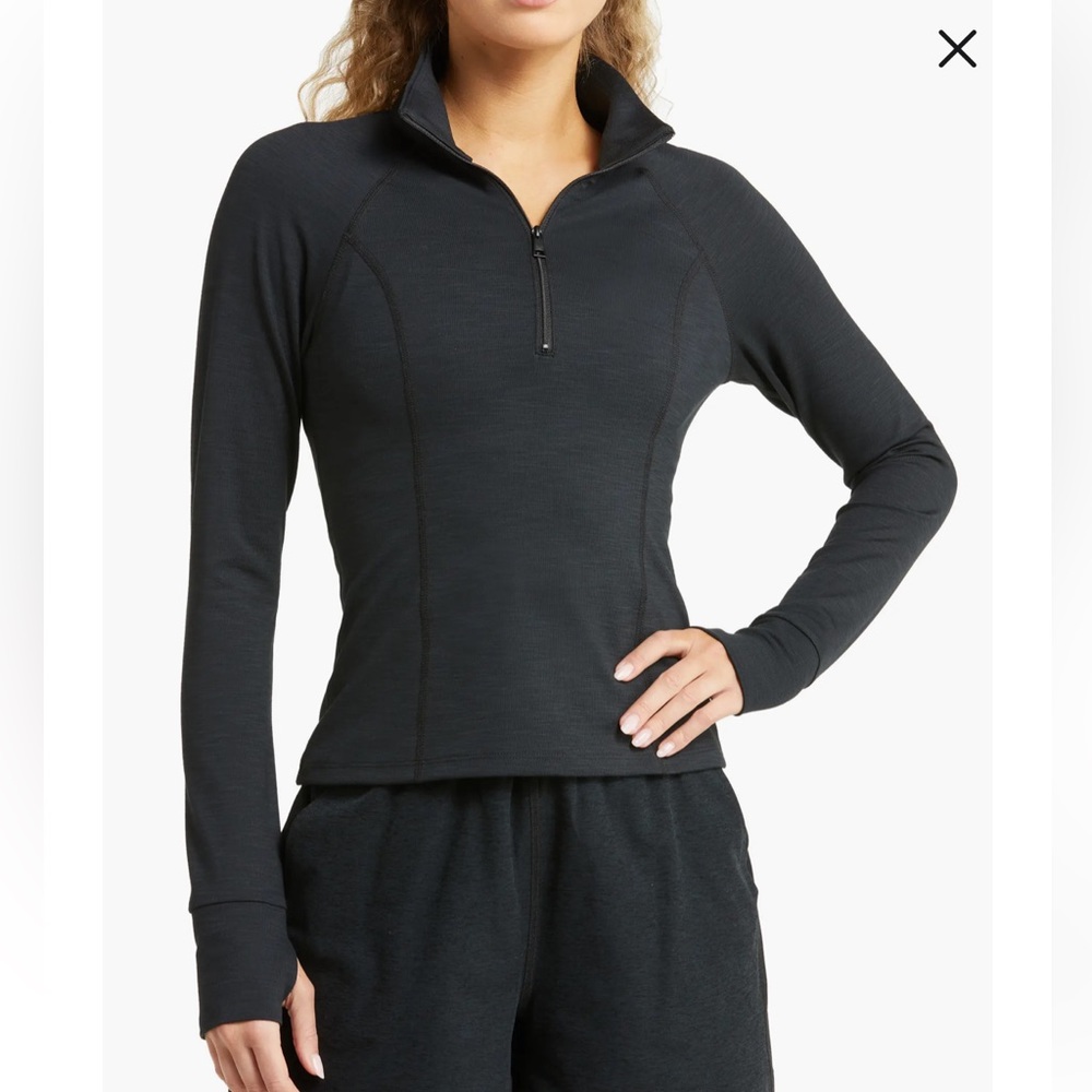Beyond Yoga Heather Ribbed Take a Hike Quarter Zip Performance Pullover Black XL